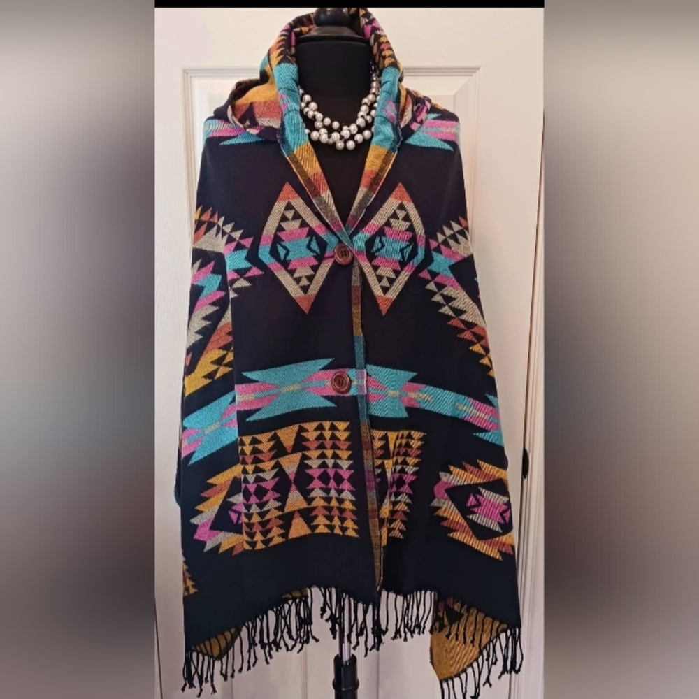 Aztec Southwestern Poncho Shawl